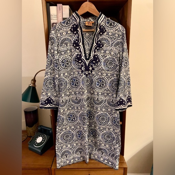 Tory Burch Dresses & Skirts - Tory Burch Printed Tunic Dress 3/4 Sleeve Blue/White Size 8
